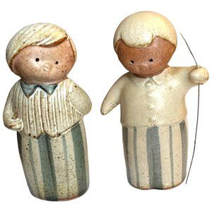 FITZ & FLOYD Pair of Vtg UCTCI Stoneware Pottery Children Salt & Pepper Japan